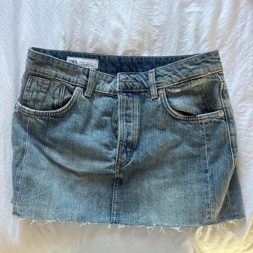 Zara Light Wash Denim Mini Skirt